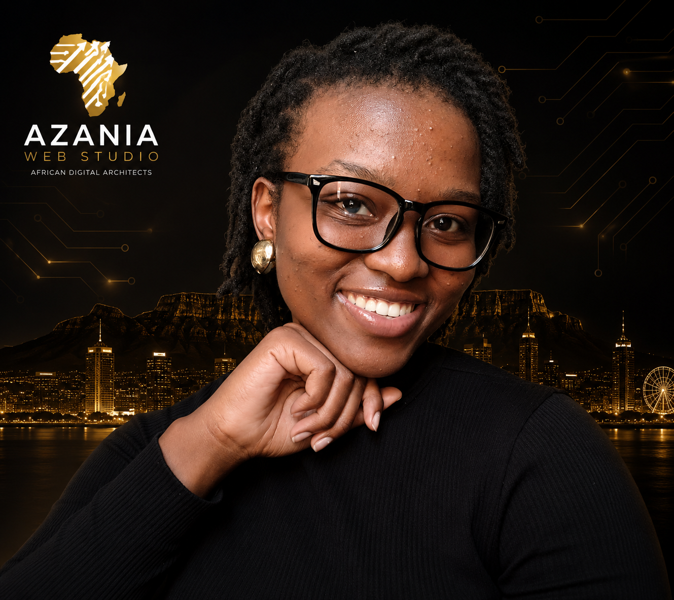 Konke Cele, Founder of Azania Web Studio, with Cape Town and Table Mountain in the background